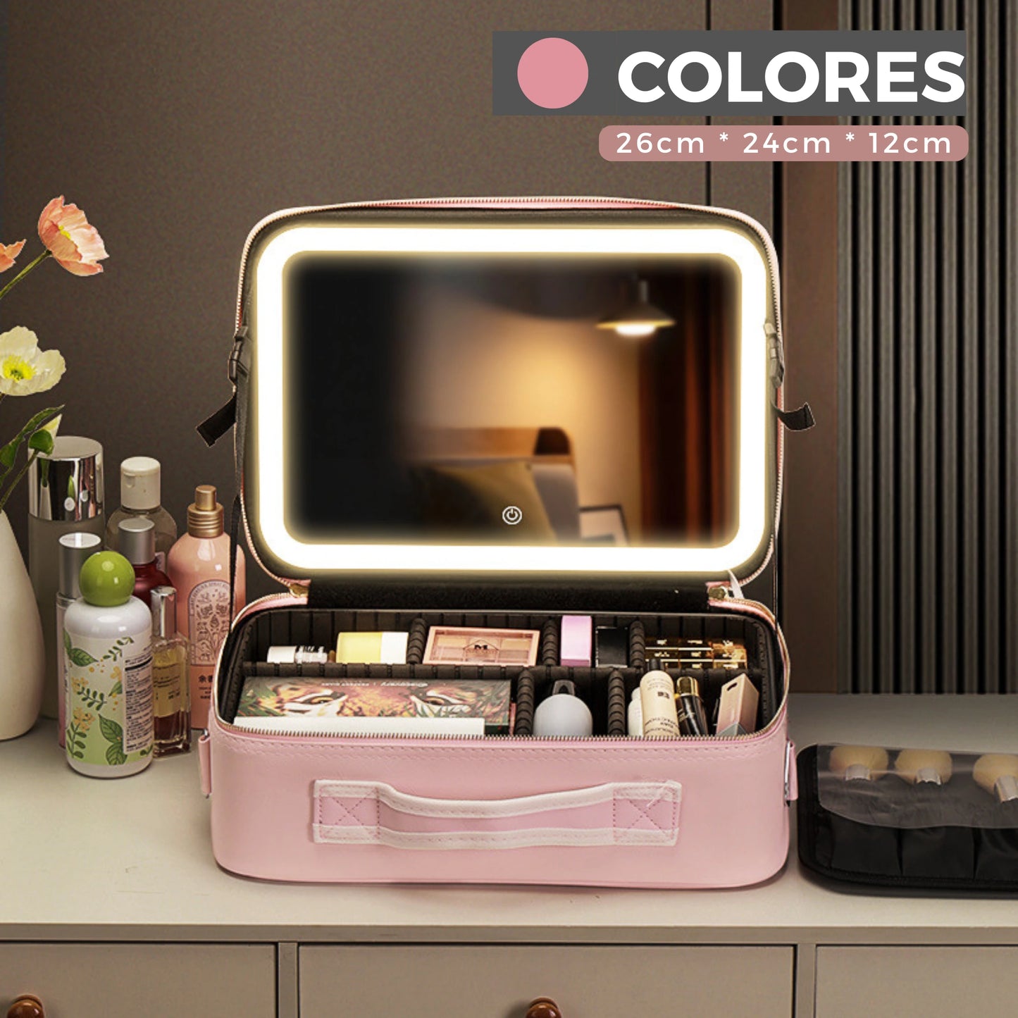 COSMETIQUERA PROFESIONAL CON ESPEJO-LUZ LED