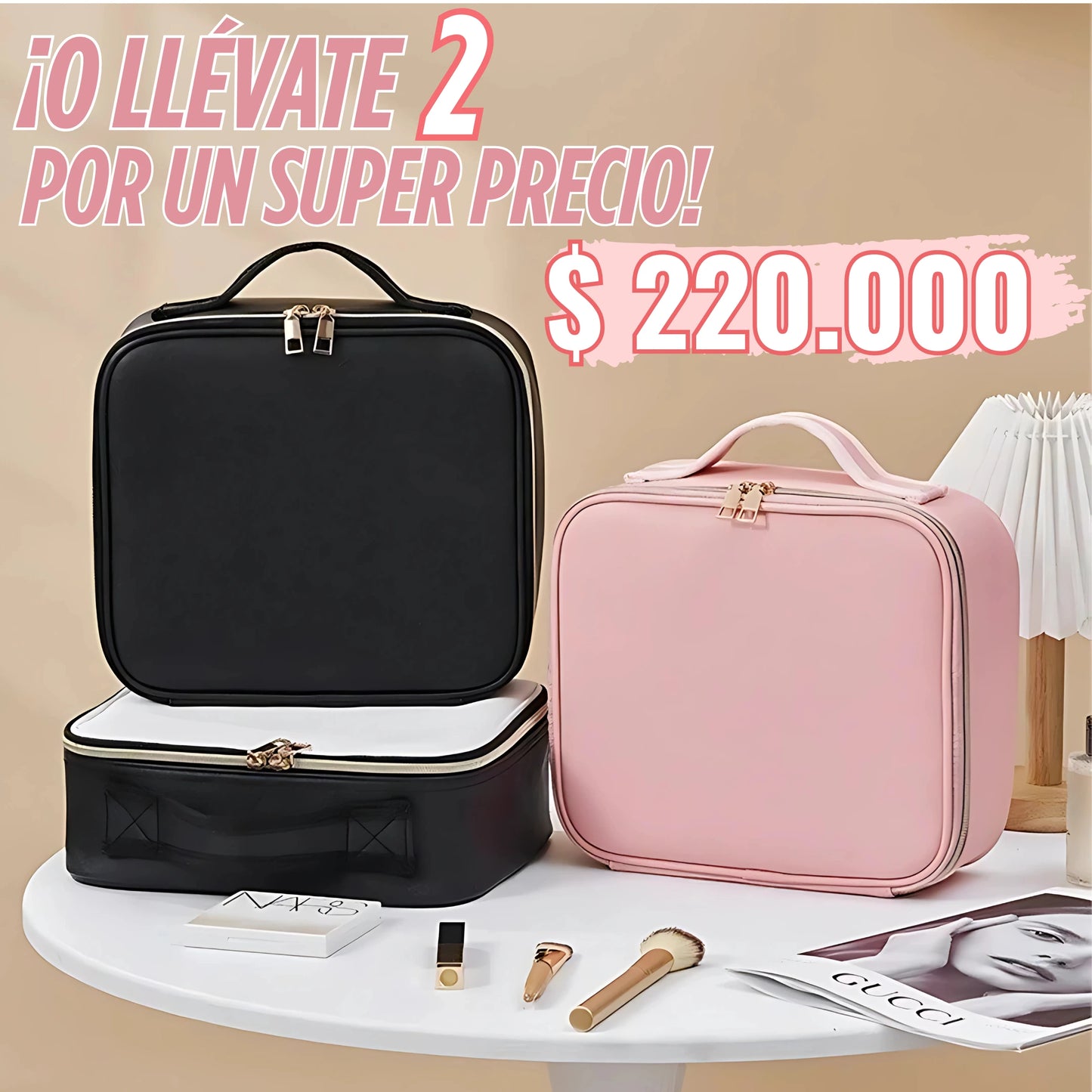 COSMETIQUERA PROFESIONAL CON ESPEJO-LUZ LED